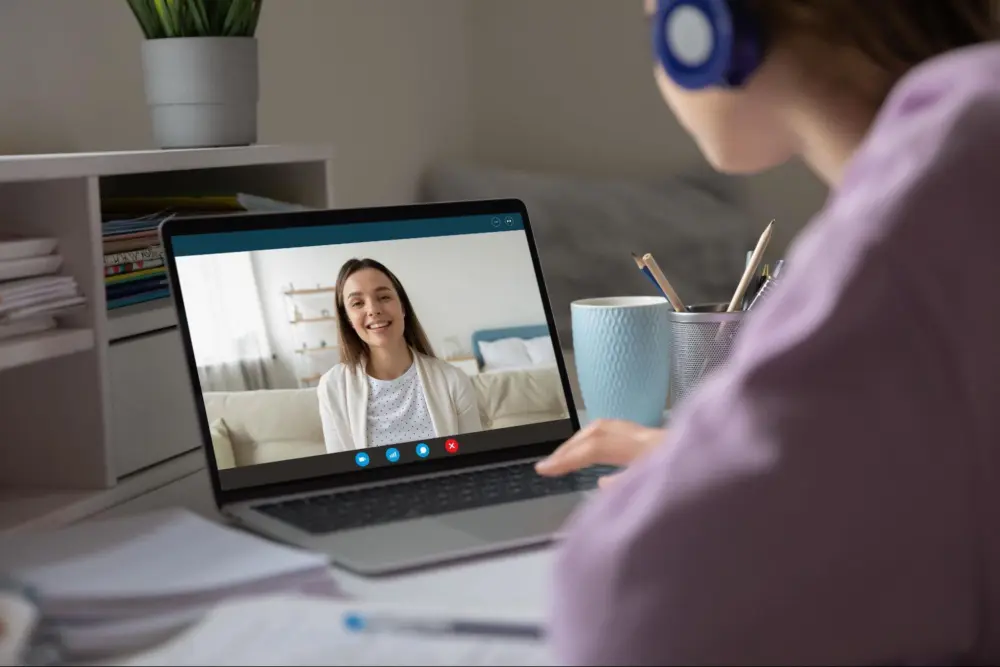 boy having a video meeting