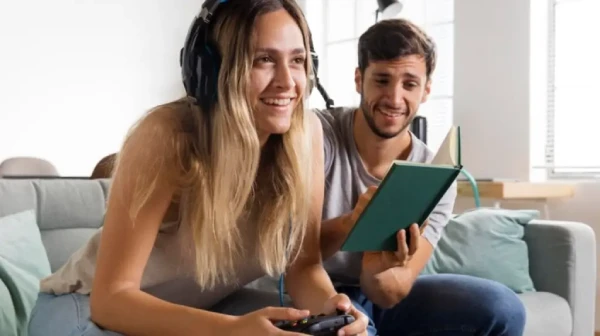 couple reading and playing