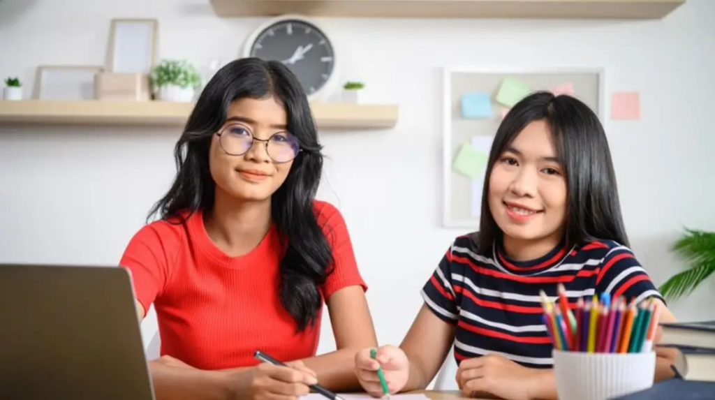 two girls sitting