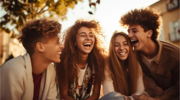 a group of people laughing