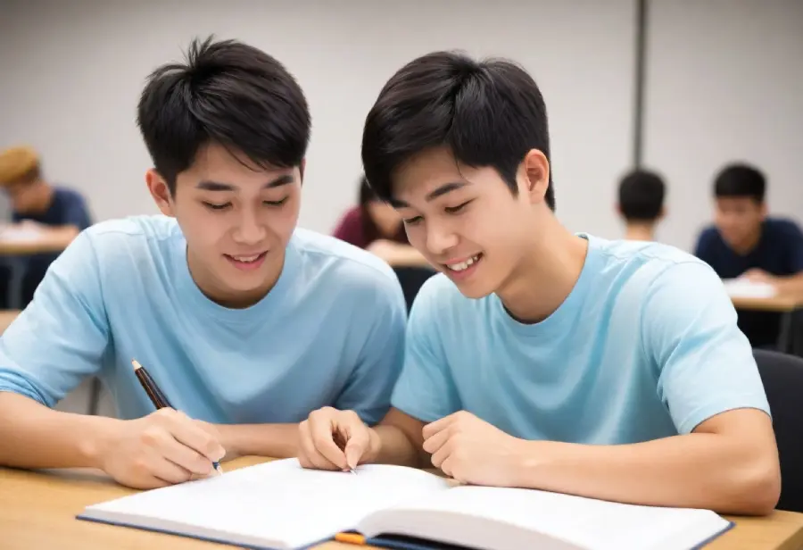 Male Students learning together with Double Negatives in English