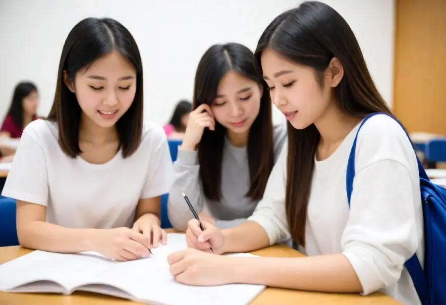 Female Students learning together with Double Negatives in English